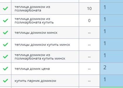 Пример запросов в ТОП ПС Google - теплицы домиком