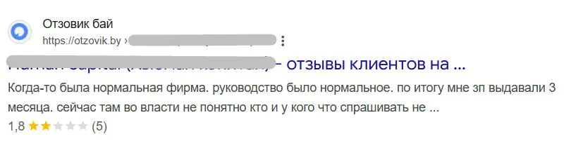 Негативные отзывы от бывших сотрудников